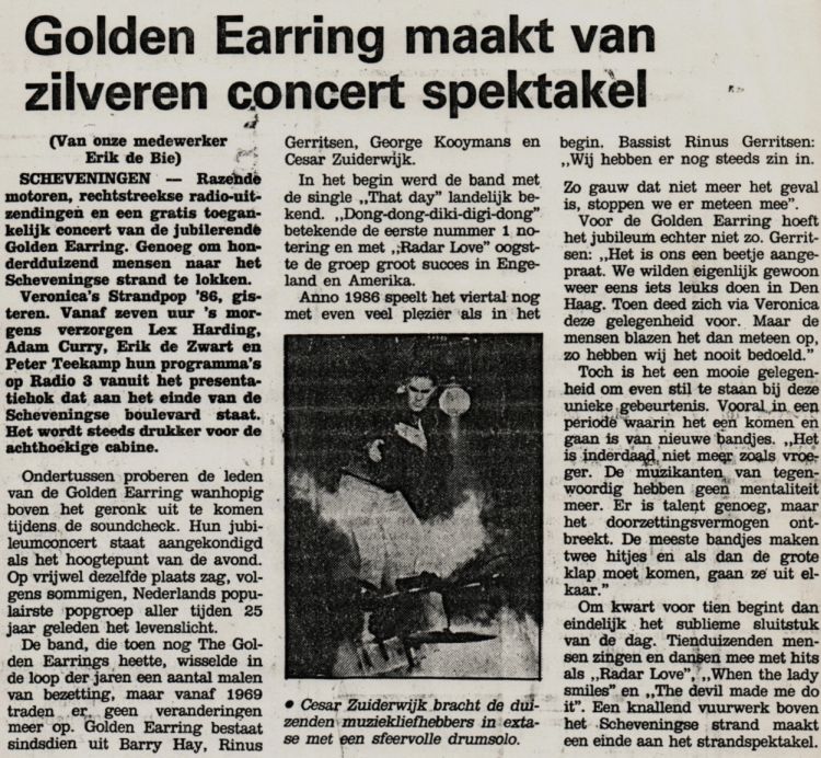 Golden Earring July 18 1986 Scheveningen Strandpop'86 newspaper concert review